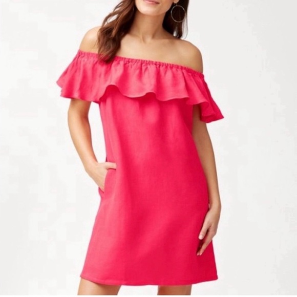 Tommy Bahama Dresses & Skirts - Tommy Bahama One-Shoulder Ruffle Shift Dress - Hot Pink